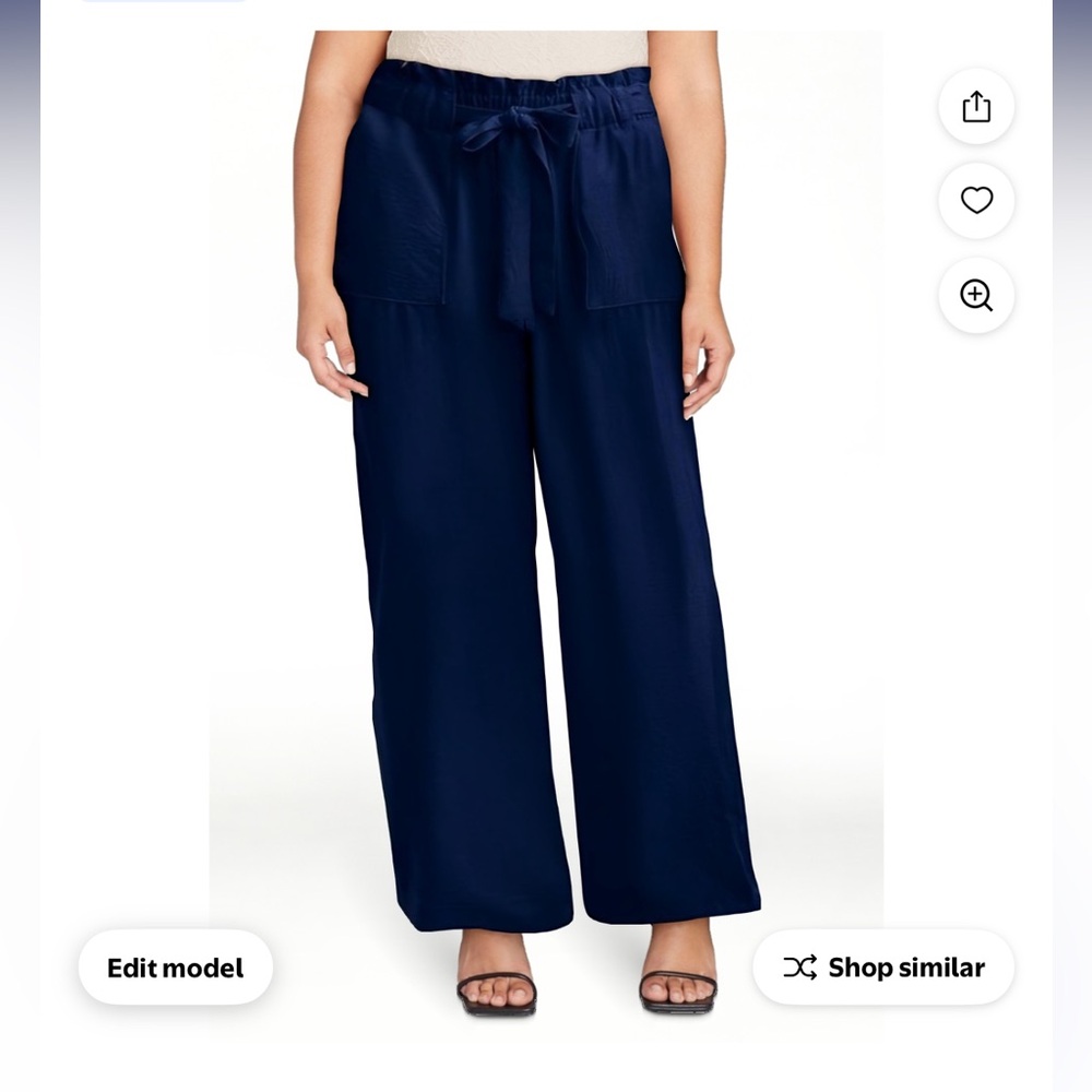 NWT JWD Women’s High Waist Wide Leg Tie Waist Pants Navy XXL Business Casual - Picture 3 of 4